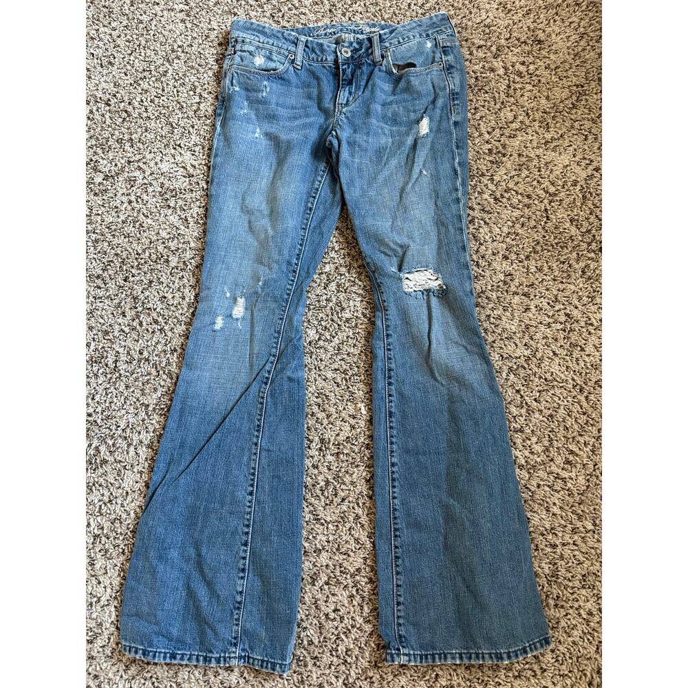 Y2K American Eagle Real Flare Jeans 6 Long Tall Low Rise Distressed